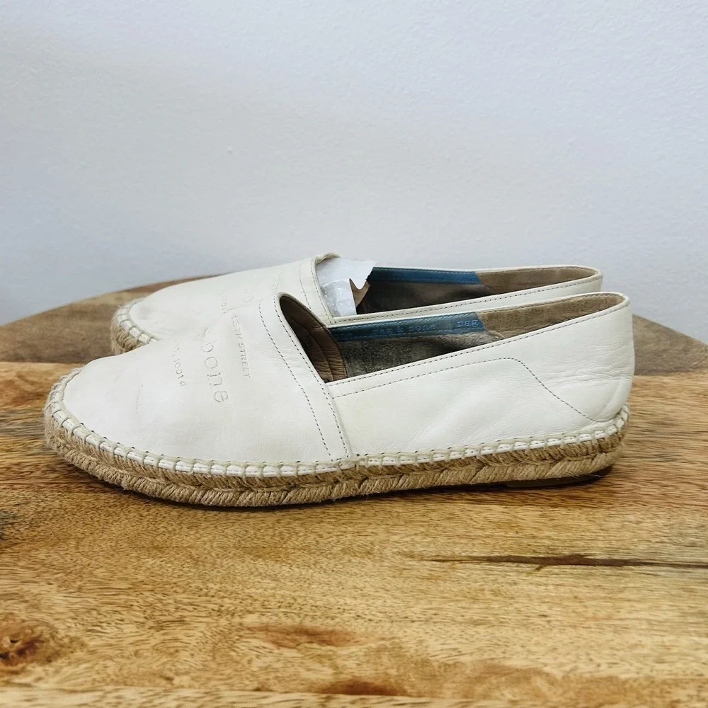 rag & bone Women's Espadrille Runner Ivory Leather Sneakers Size 8.5 EUR 38.5